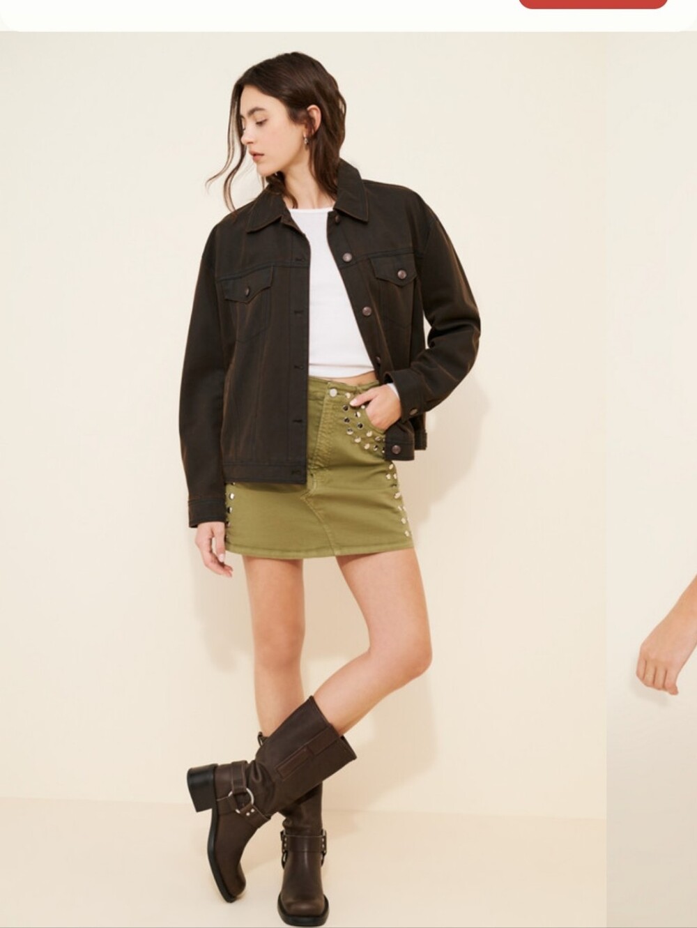 Tricia Fix X Pilcro Olive Green Mini Skirt with Stud Detail